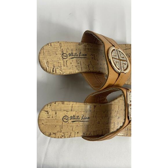 White Line Women's Slip On Faux Cork Wedges Jewel Embellished Platforms Size 7 - Picture 4 of 8